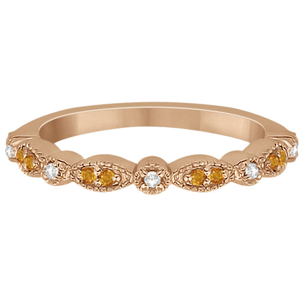 Marquise & Dot Citrine & Diamond Wedding Band 14k Rose Gold 0.25ct