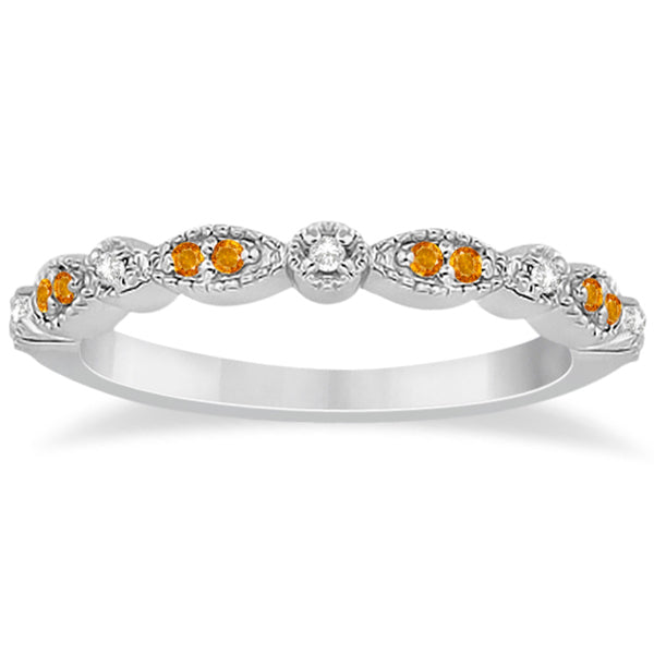Marquise & Dot Citrine & Diamond Wedding Band 14k White Gold 0.25ct