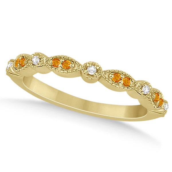 Marquise & Dot Citrine & Diamond Wedding Band 14k Yellow Gold 0.25ct