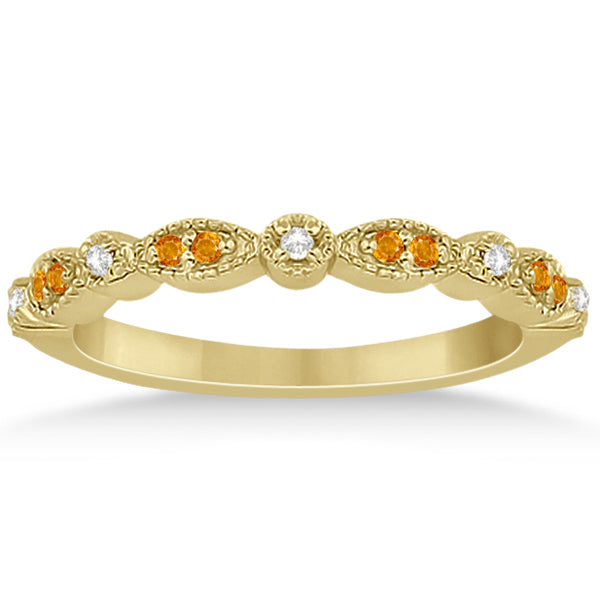 Marquise & Dot Citrine & Diamond Wedding Band 14k Yellow Gold 0.25ct