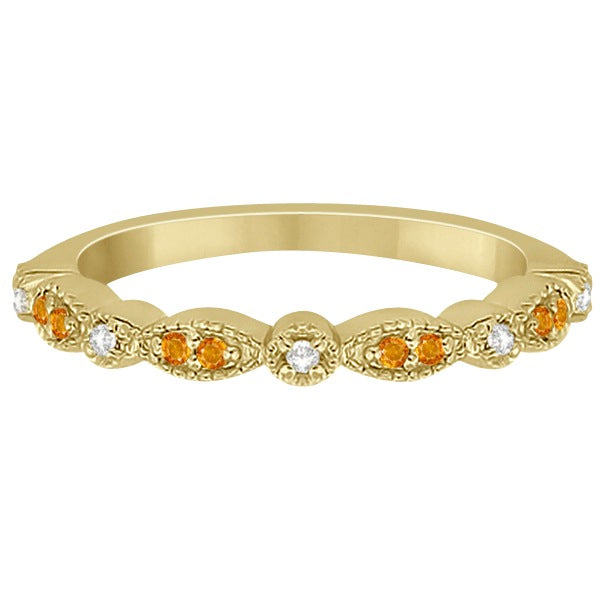 Marquise & Dot Citrine & Diamond Wedding Band 14k Yellow Gold 0.25ct