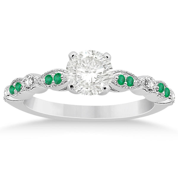 Emerald & Diamond Marquise Engagement Ring 14k White Gold (0.20ct)