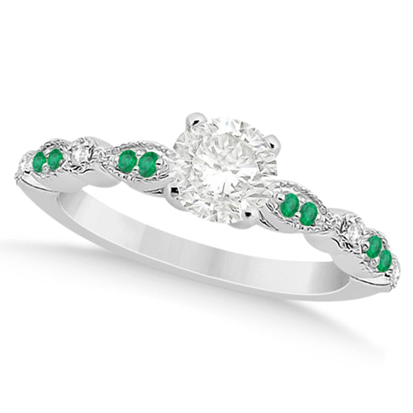 Emerald & Diamond Marquise Engagement Ring 14k White Gold (0.20ct)