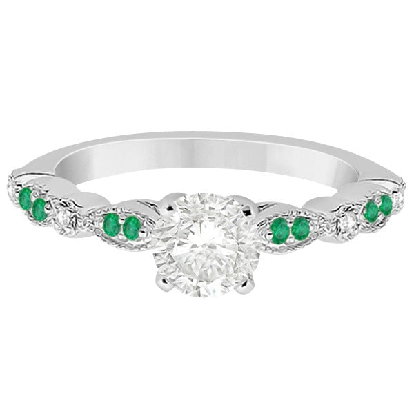 Emerald & Diamond Marquise Engagement Ring 14k White Gold (0.20ct)