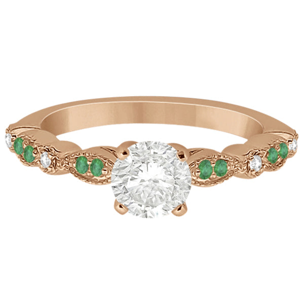 Emerald & Diamond Marquise Engagement Ring 18k Rose Gold (0.20ct)