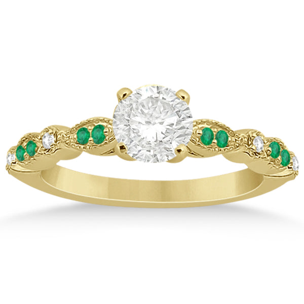 Emerald & Diamond Marquise Engagement Ring 18k Yellow Gold (0.20ct)