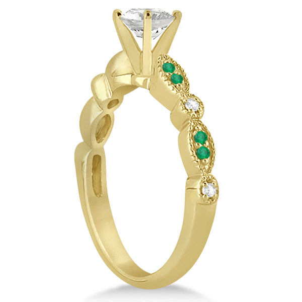 Emerald & Diamond Marquise Engagement Ring 18k Yellow Gold (0.20ct)