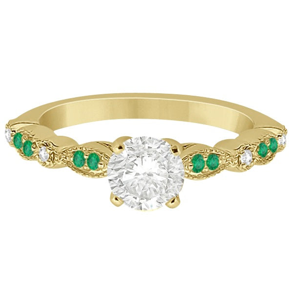 Emerald & Diamond Marquise Engagement Ring 18k Yellow Gold (0.20ct)