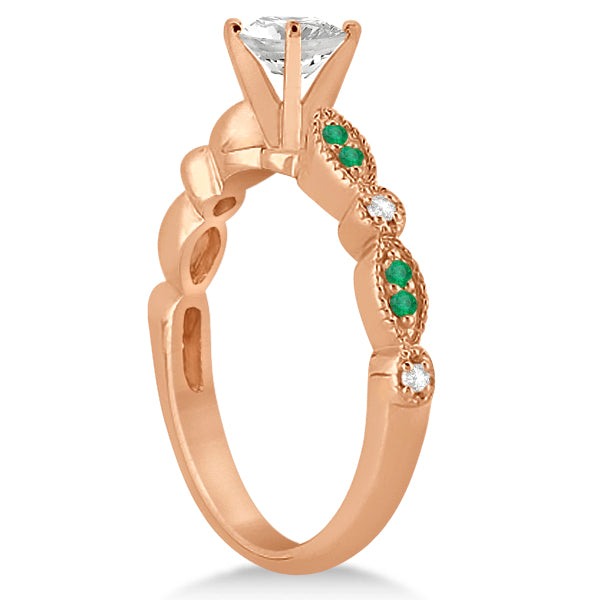 Petite Emerald & Diamond Marquise Bridal Set 14k Rose Gold (0.41ct)