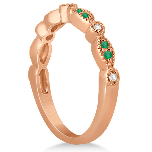 Petite Emerald & Diamond Marquise Bridal Set 14k Rose Gold (0.41ct)