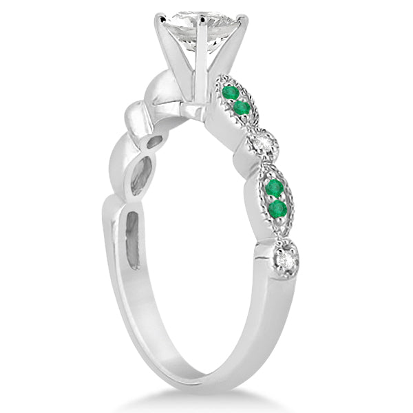 Petite Emerald & Diamond Marquise Bridal Set 14k White Gold (0.41ct)