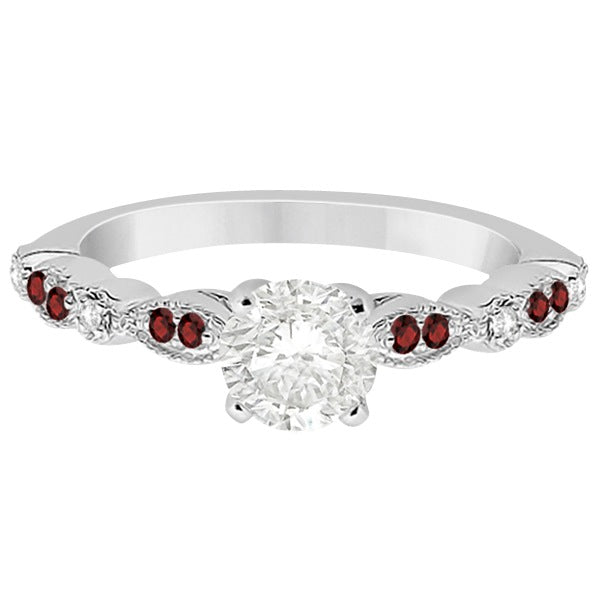 Marquise & Dot Garnet & Diamond Engagement Ring 14k White Gold 0.24ct
