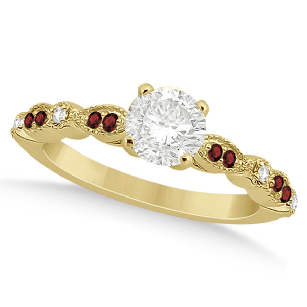 Marquise & Dot Garnet & Diamond Engagement Ring 18k Yellow Gold 0.24ct