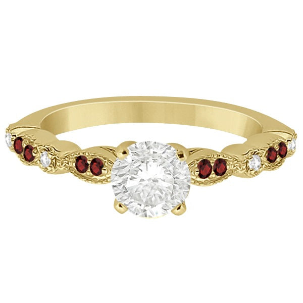 Marquise & Dot Garnet & Diamond Engagement Ring 18k Yellow Gold 0.24ct