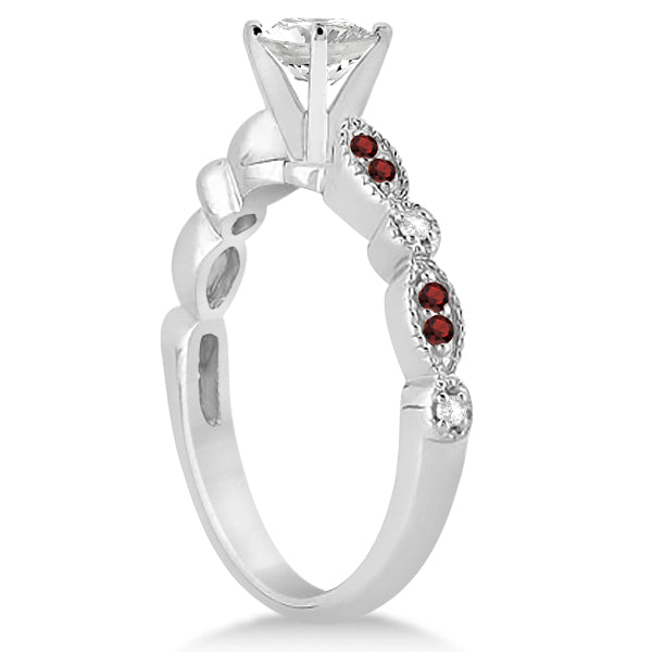 Marquise and Dot Garnet & Diamond Bridal Set 14k White Gold (0.49ct)