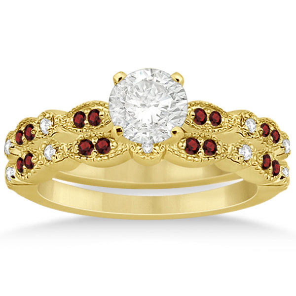 Marquise and Dot Garnet & Diamond Bridal Set 18k Yellow Gold (0.49ct)