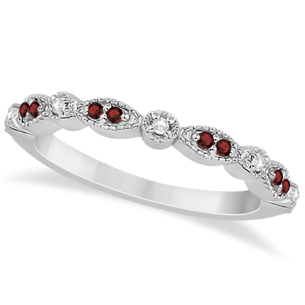 Marquise and Dot Garnet & Diamond Wedding Band Platinum 0.25ct