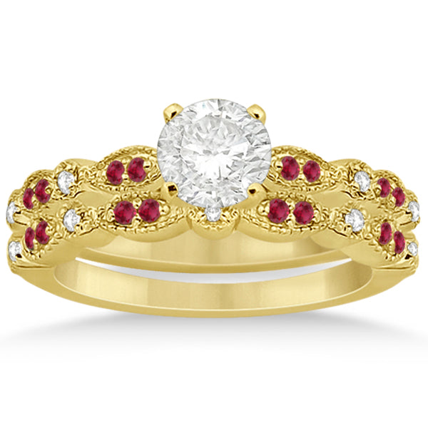 Ruby & Diamond Marquise Bridal Set 18k Yellow Gold (0.41ct)