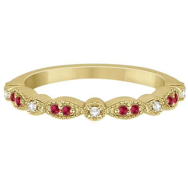 Ruby & Diamond Marquise Wedding Band 14k Yellow Gold (0.21ct)