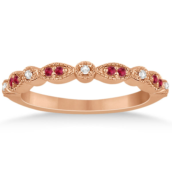 Ruby & Diamond Marquise Wedding Band 18k Rose Gold (0.21ct)