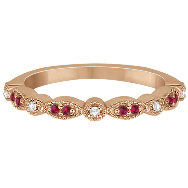 Ruby & Diamond Marquise Wedding Band 18k Rose Gold (0.21ct)