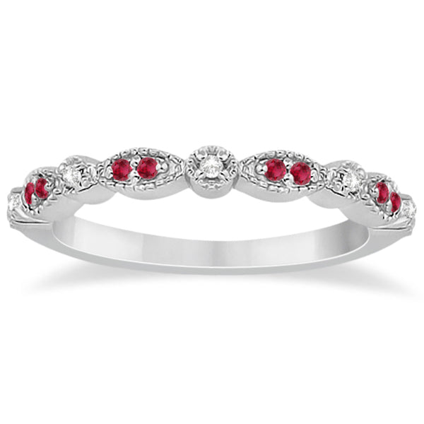 Ruby & Diamond Marquise Wedding Band 18k White Gold (0.21ct)