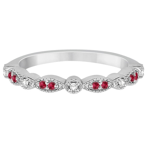 Ruby & Diamond Marquise Wedding Band 18k White Gold (0.21ct)