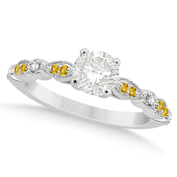 Yellow Sapphire Diamond Marquise Engagement Ring 14k White Gold 0.24
