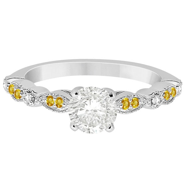 Yellow Sapphire Diamond Marquise Engagement Ring 14k White Gold 0.24