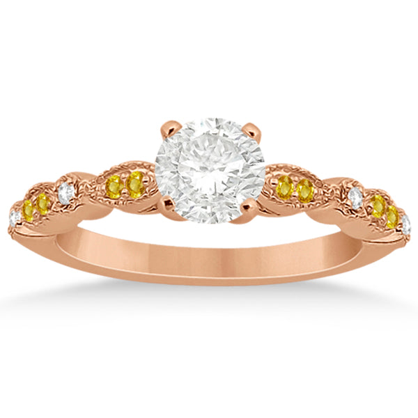 Yellow Sapphire Diamond Marquise Engagement Ring 18k Rose Gold 0.24