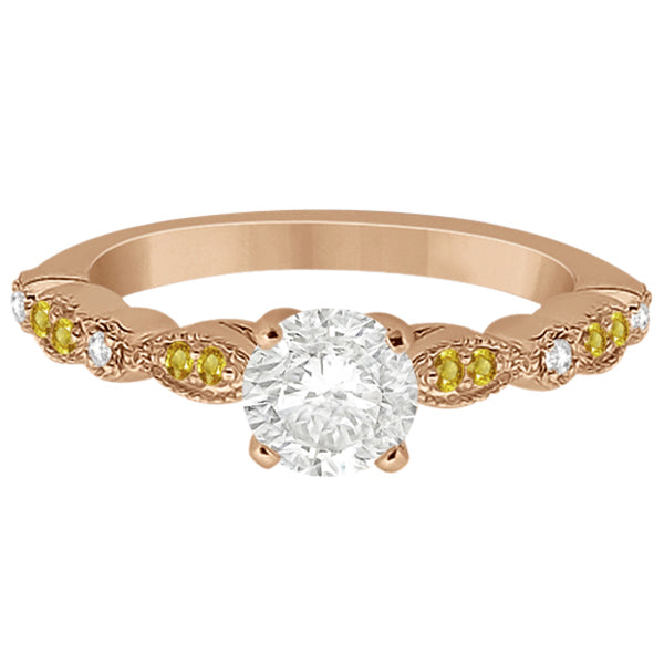 Yellow Sapphire Diamond Marquise Engagement Ring 18k Rose Gold 0.24