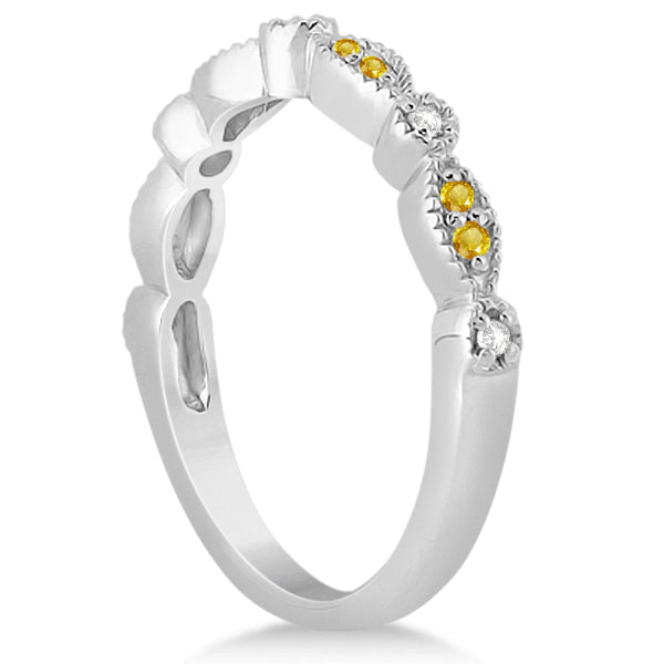 Yellow Sapphire & Diamond Marquise Wedding Band 14k White Gold 0.25ct
