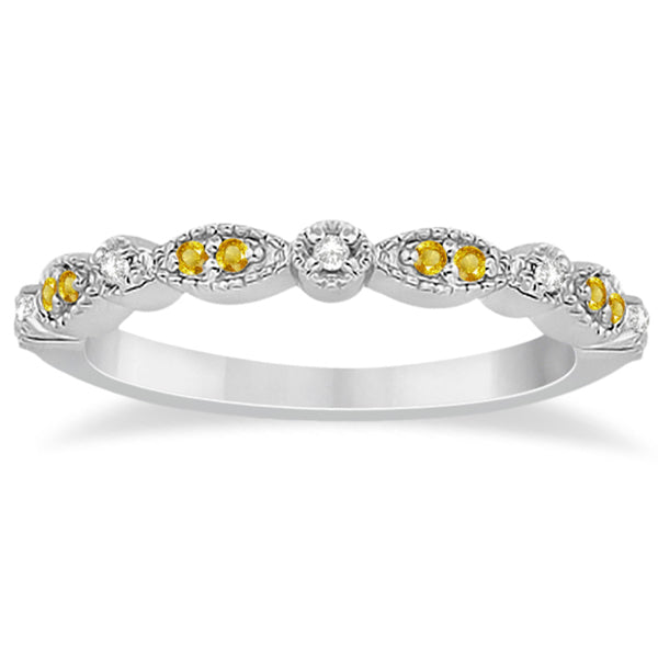 Yellow Sapphire & Diamond Marquise Wedding Band 14k White Gold 0.25ct