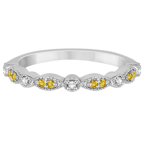 Yellow Sapphire & Diamond Marquise Wedding Band 14k White Gold 0.25ct