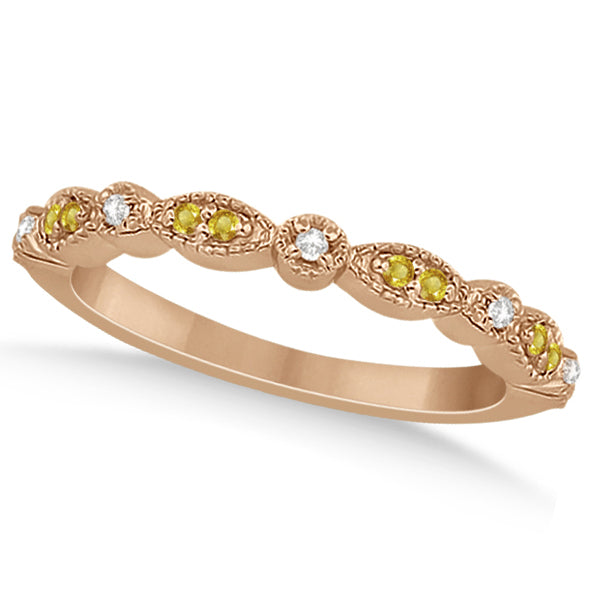 Yellow Sapphire & Diamond Marquise Wedding Band 18k Rose Gold 0.25ct