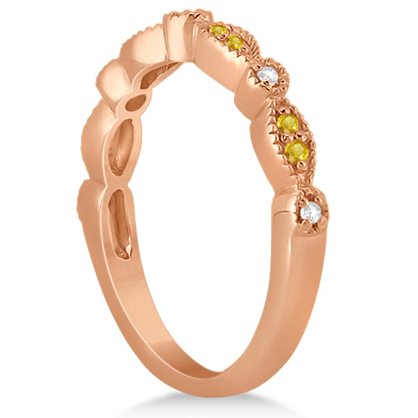 Yellow Sapphire & Diamond Marquise Wedding Band 18k Rose Gold 0.25ct
