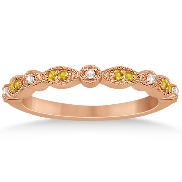 Yellow Sapphire & Diamond Marquise Wedding Band 18k Rose Gold 0.25ct