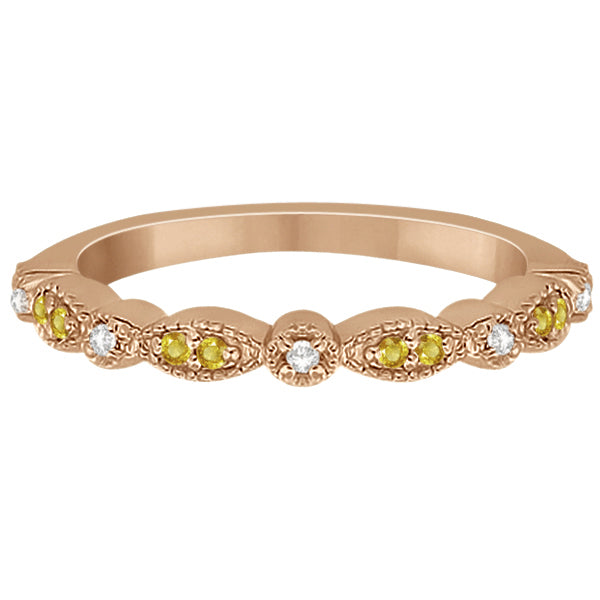 Yellow Sapphire & Diamond Marquise Wedding Band 18k Rose Gold 0.25ct