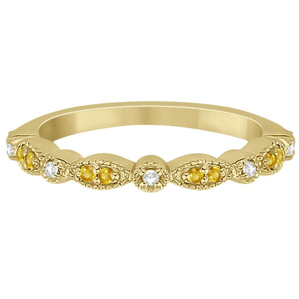 Yellow Sapphire & Diamond Marquise Wedding Band 18k Yellow Gold 0.25ct