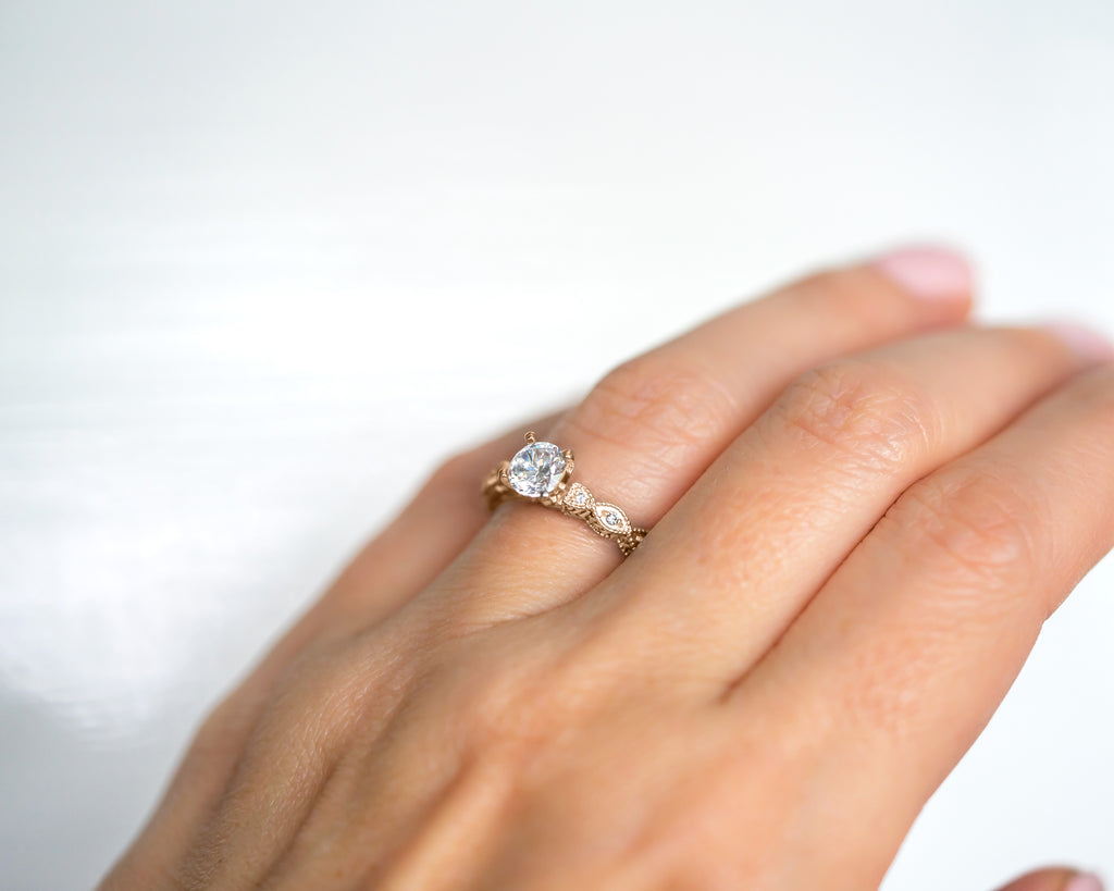 Petite Antique-Design Diamond Engagement Ring 14k Rose Gold (0.50ct)