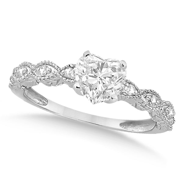 Heart-Cut Antique Lab Diamond Engagement Ring in 14k White Gold (0.50ct)