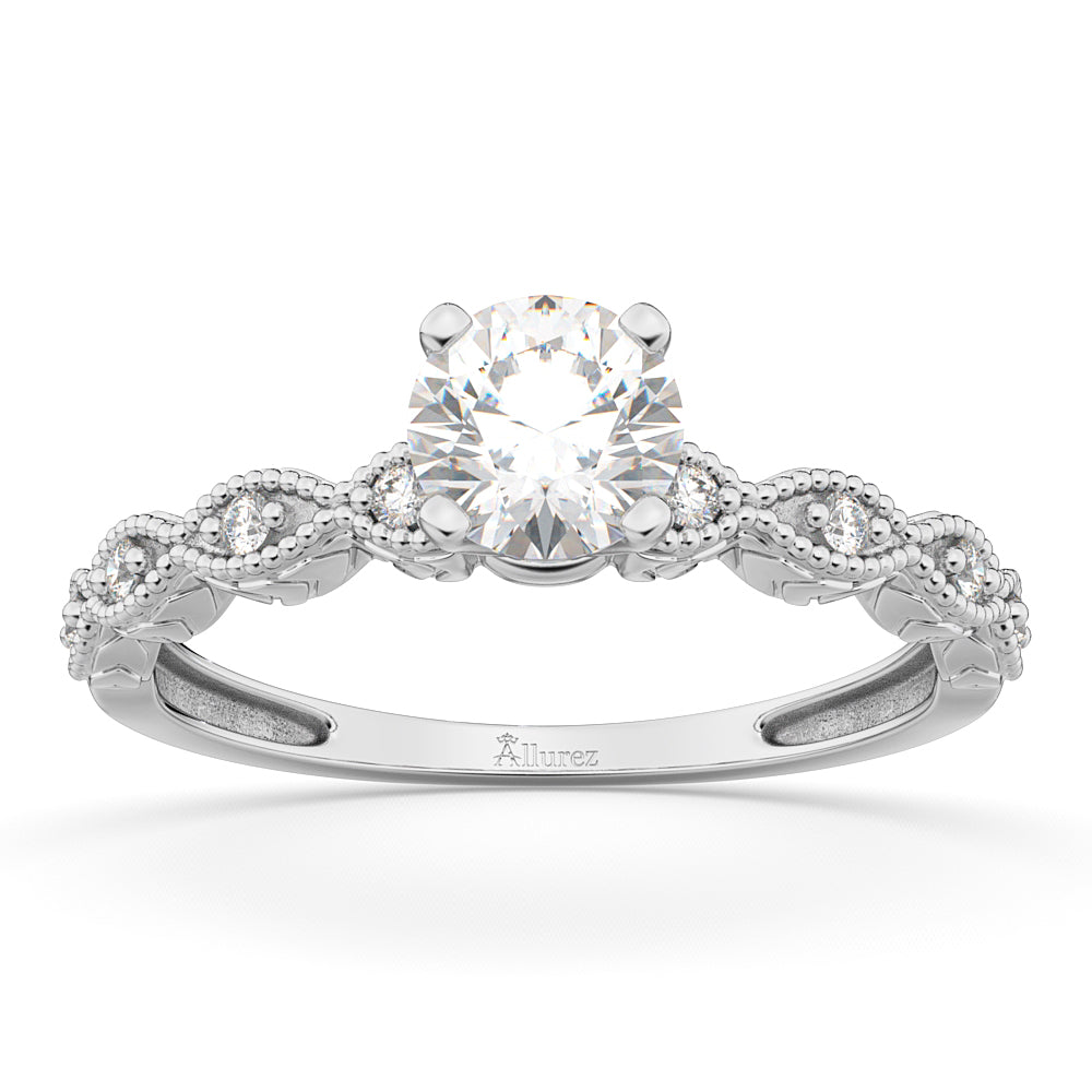 Petite Antique-Design Diamond Engagement Ring 14k White Gold (0.75ct)
