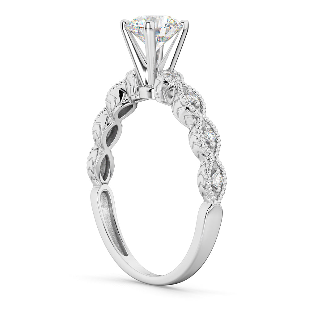 Petite Antique-Design Diamond Engagement Ring 14k White Gold (0.75ct)