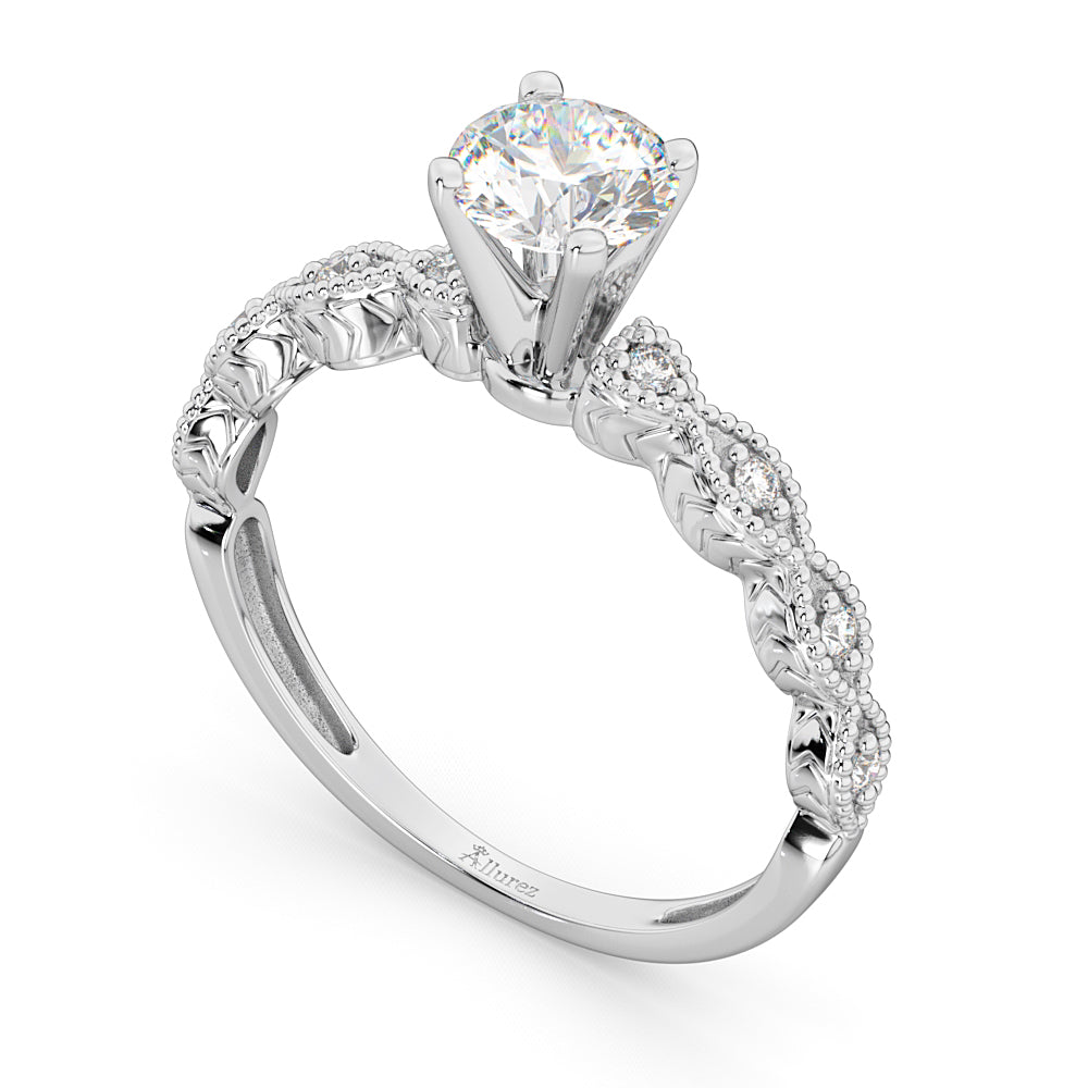 Petite Antique-Design Diamond Engagement Ring 14k White Gold (0.75ct)