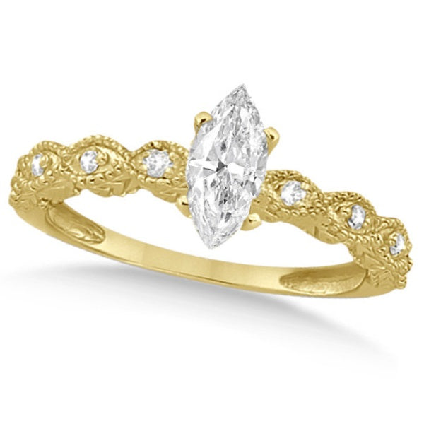 Marquise Antique Lab Diamond Engagement Ring in 14k Yellow Gold (1.00ct)