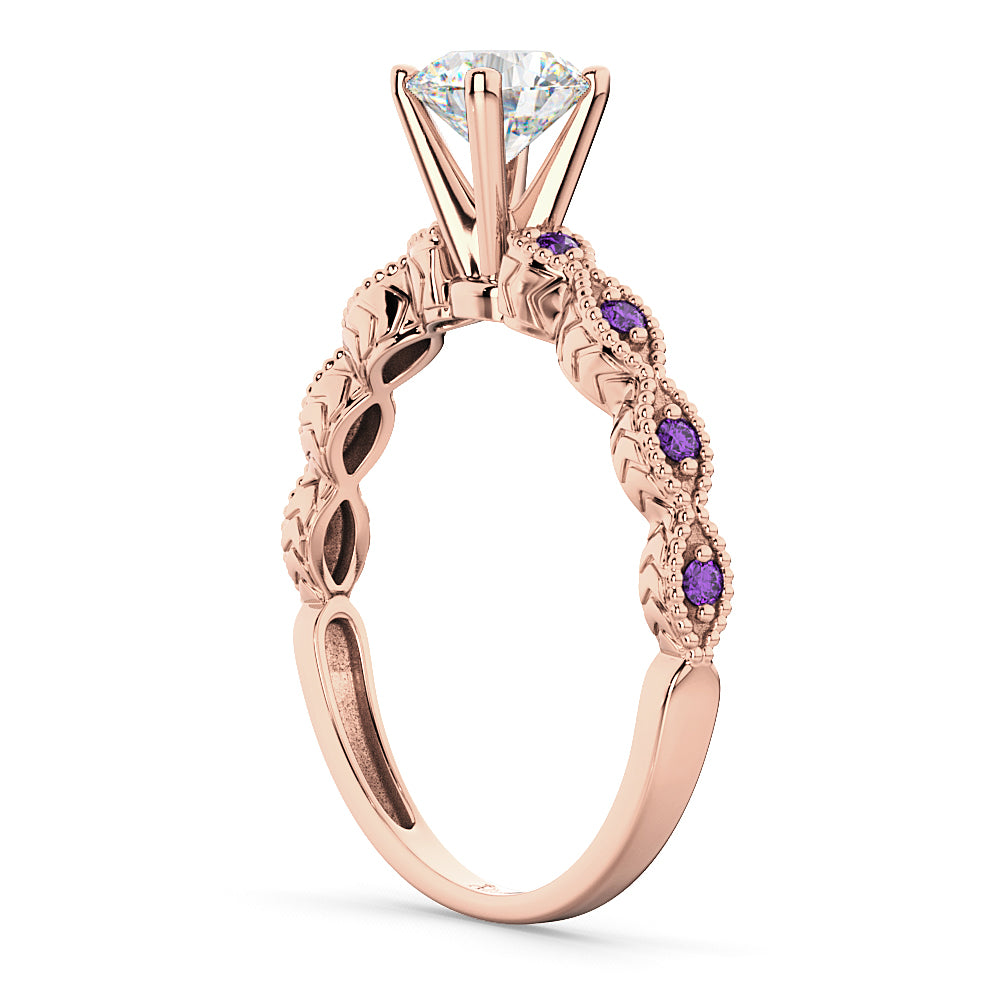 Vintage Diamond & Amethyst Engagement Ring 14k Rose Gold 1.00ct