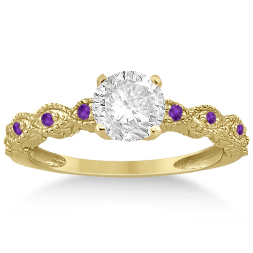 Vintage Diamond & Amethyst Engagement Ring 18k Yellow Gold 0.75ct