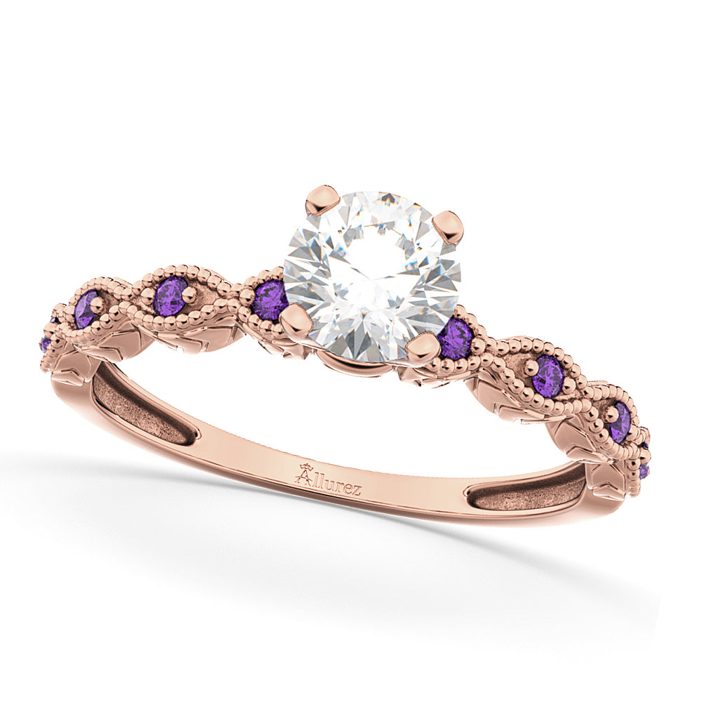 Vintage Lab Diamond & Amethyst Engagement Ring 14k Rose Gold 0.75ct