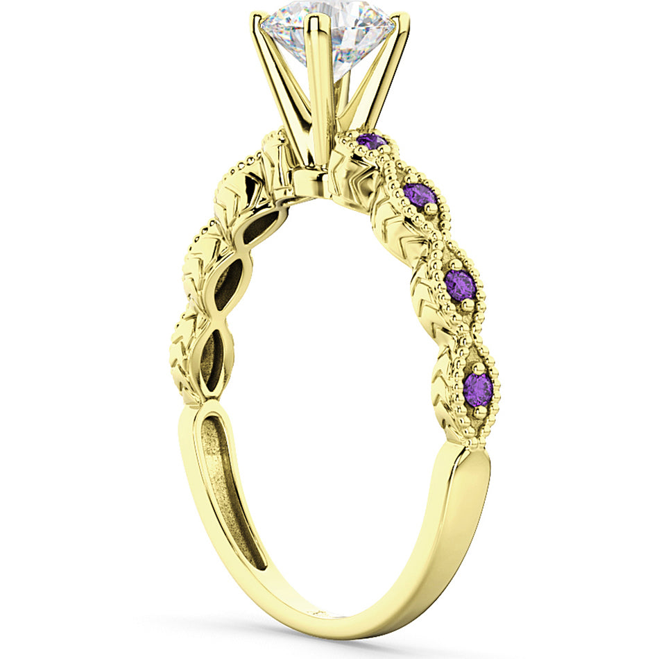 Vintage Lab Diamond & Amethyst Engagement Ring 18k Yellow Gold 1.00ct