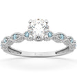 Vintage Lab Diamond & Aquamarine Engagement Ring 18k White Gold 1.00ct